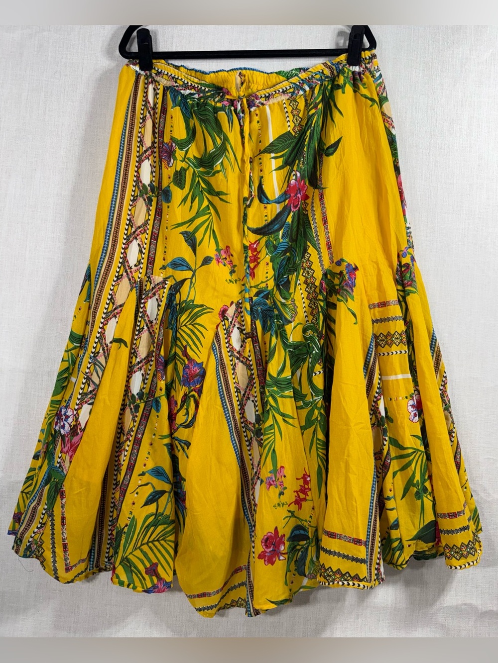 Yellow Floral Circle Skirt with Tropical Print